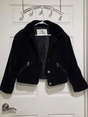 Vintage 90s NILS Resort Collection Crop Teddy Jacket S Black Made in USA